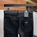 Solid Black Jacquard Waistband Minimal Denim Jeans L260642