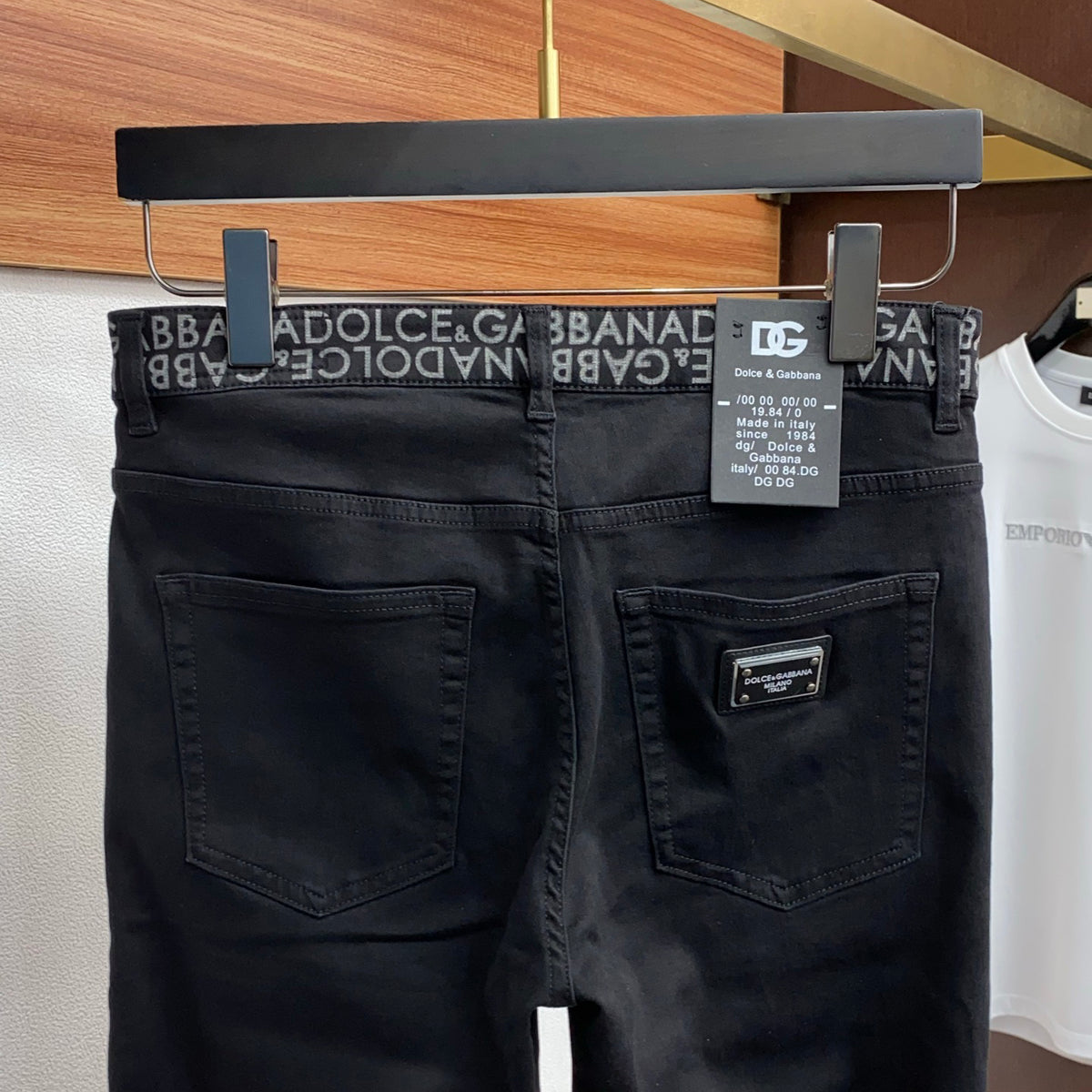 Solid Black Jacquard Waistband Minimal Denim Jeans L260642