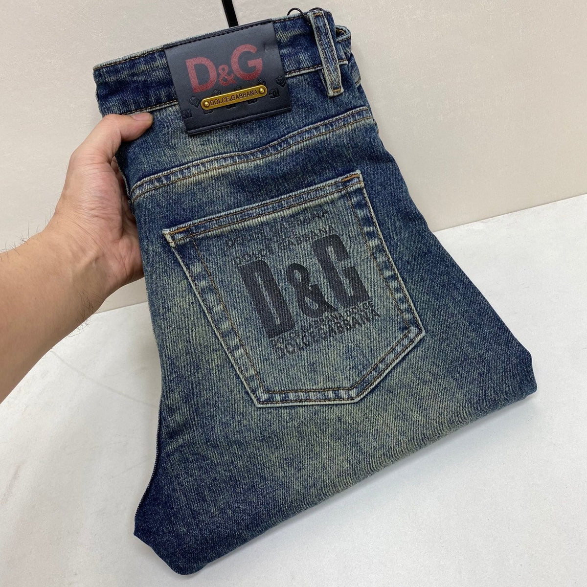 Vintage Dark Blue Printed Logo Slim Jeans E260905