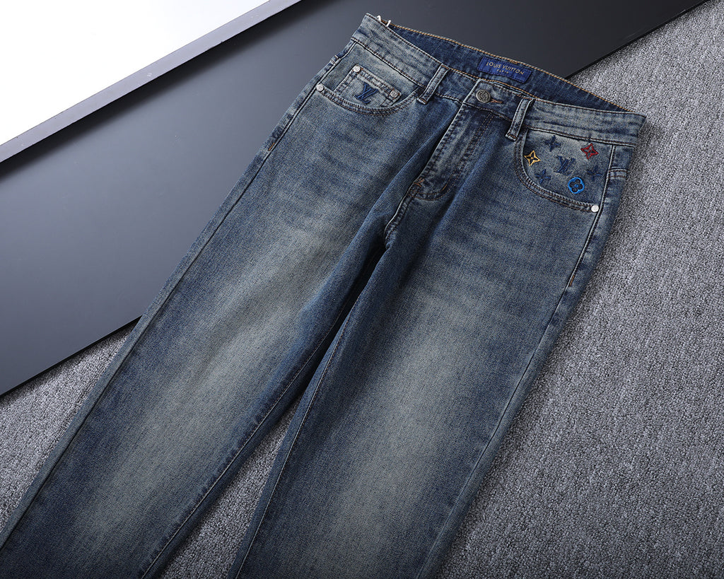 Vertical Embroidered Pocket Slim Fit Denim V260829