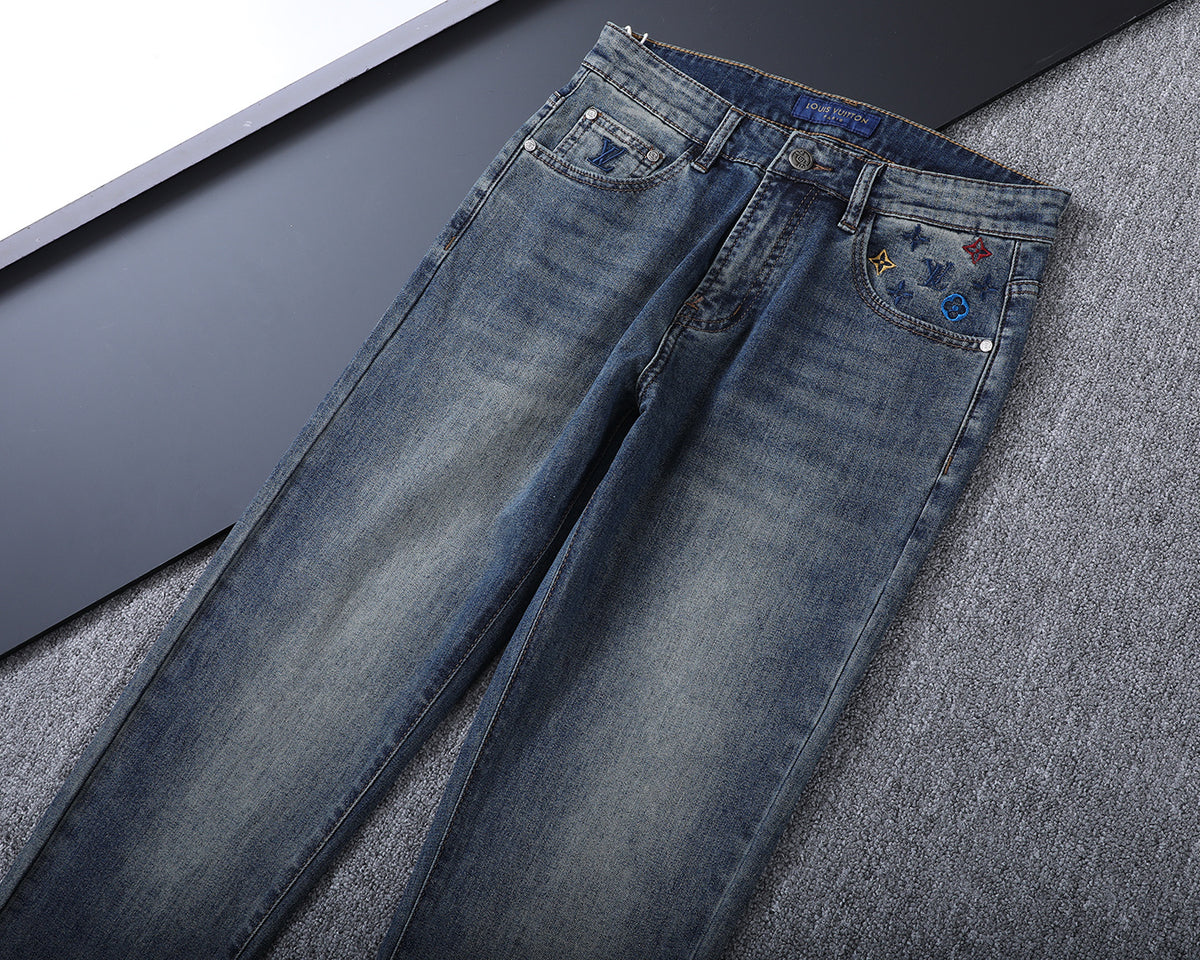 Vertical Embroidered Pocket Slim Fit Denim V260829