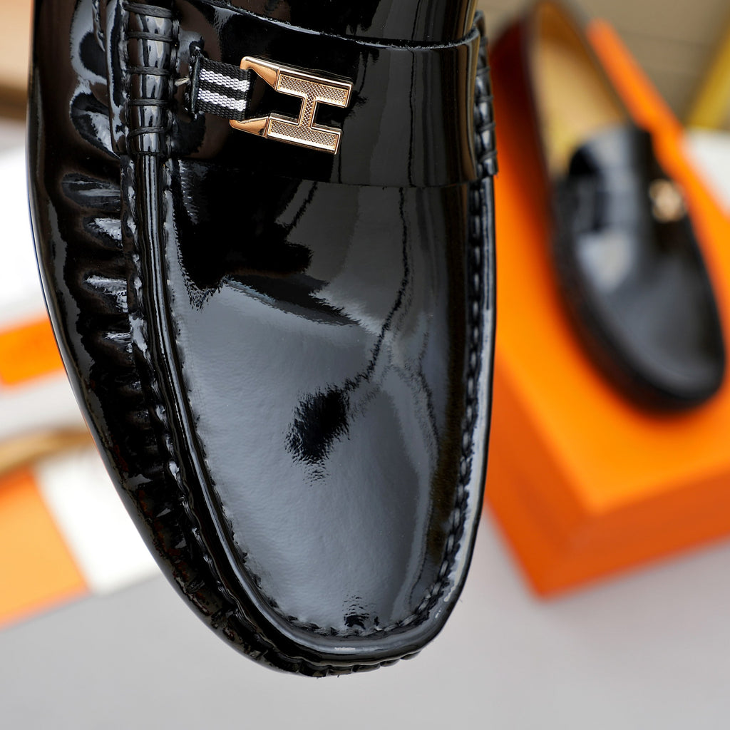 Men's Patent Gloss H Metal Buckle Slip-On Loafers NE190142