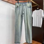 Light Vintage Faded Wash Mens Embroidered Denim Trousers R260504