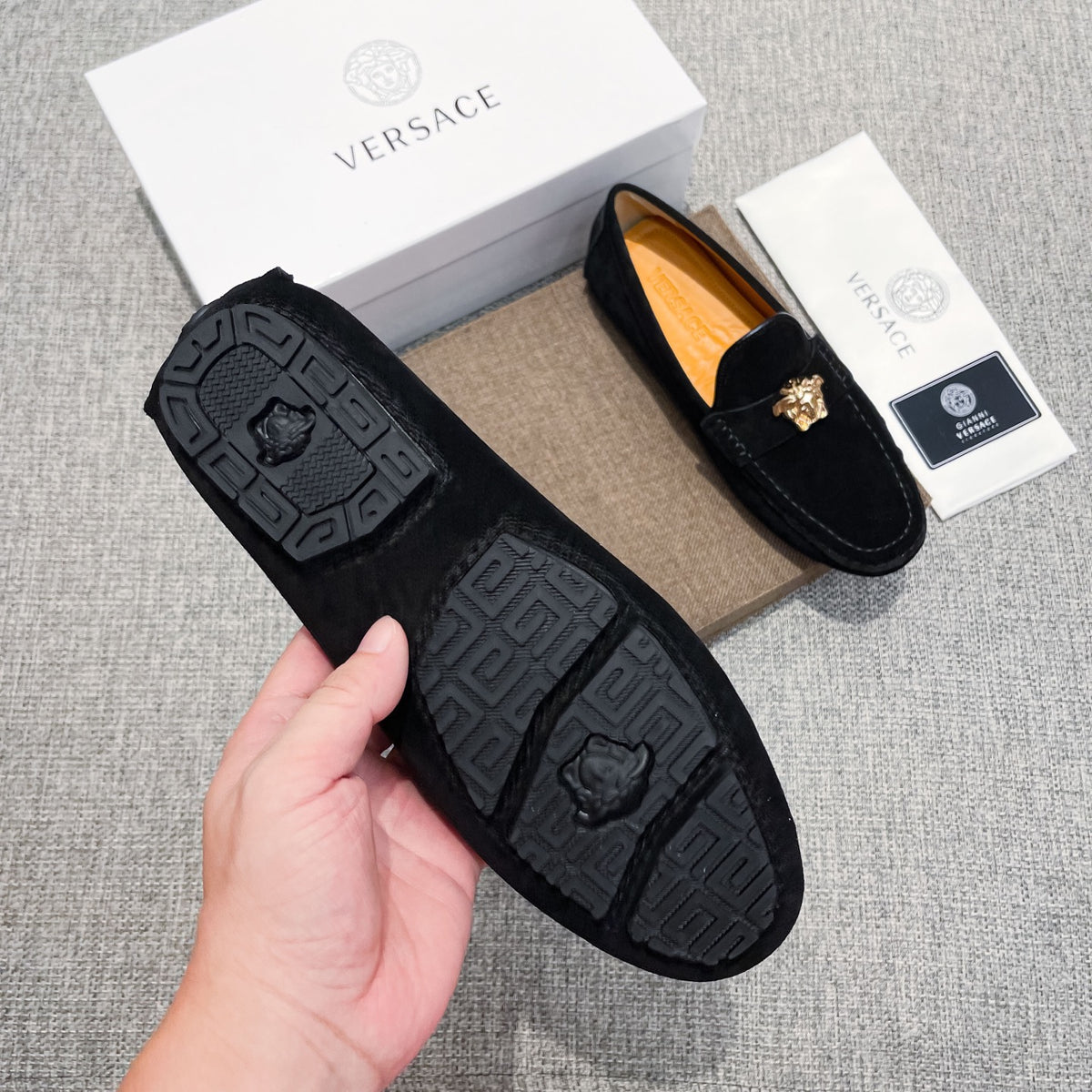 Men's Medusa Gold Emblem Slip-On Loafer Driving Shoes NE190117