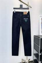 Black Solid Tone Logo Embroidered Jeans E260910