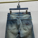 Light Wash Embossed Letter Embroidery Denim Jeans L260636