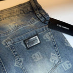 Light Vintage Faded Wash Allover Monogram Print Slim Jeans C261031