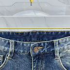 Dark Blue Vintage Triangle Graphic Print Slim Denim Jeans M260738
