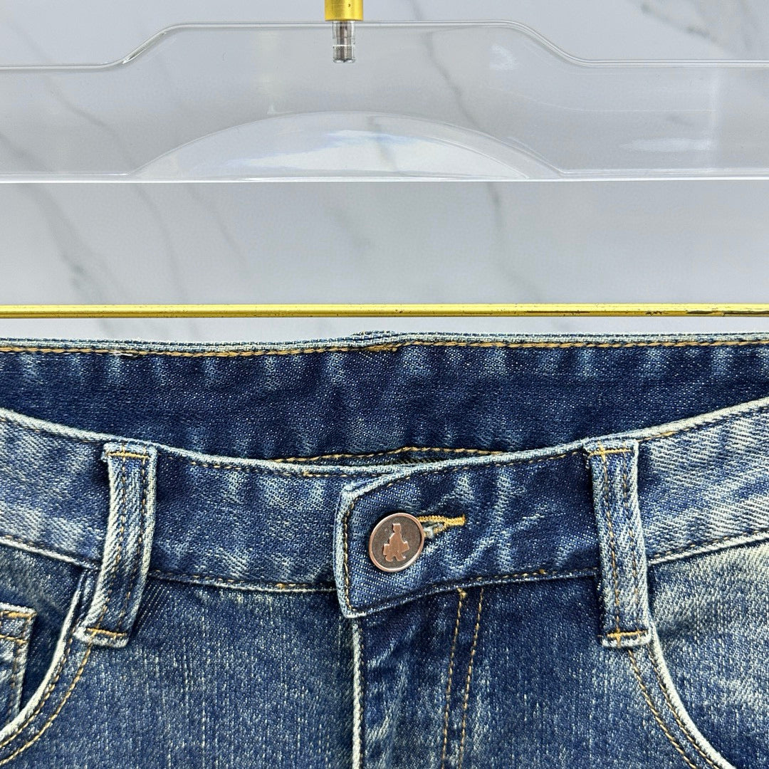 Dark Blue Vintage Triangle Graphic Print Slim Denim Jeans M260738
