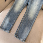 Blue Vintage Faded Wash Mens Printed Pocket Denim Trousers R260511