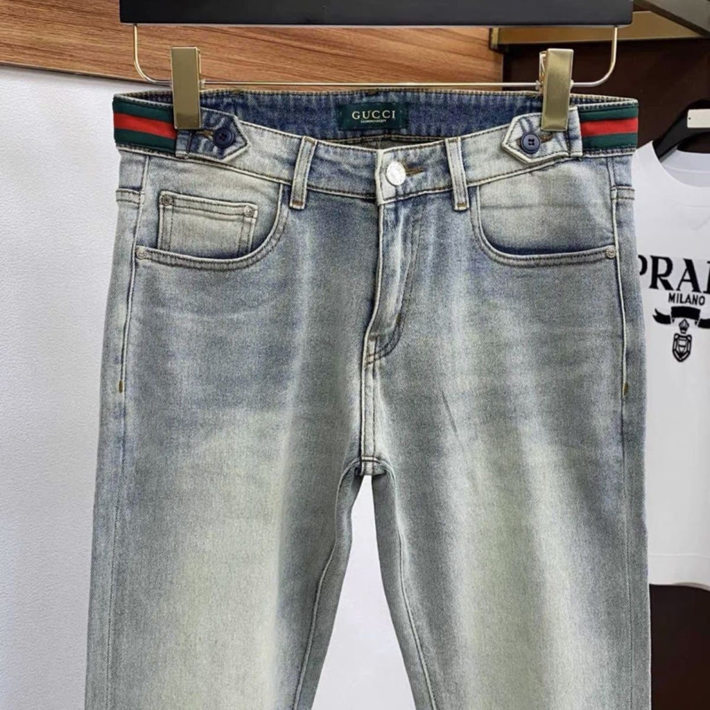 Men Vintage Faded Light Wash Jeans C261020