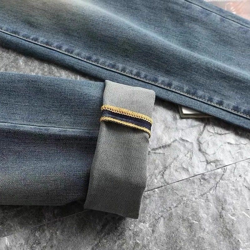 Vintage Wash Plaid Knight Print Slim Jeans C261012
