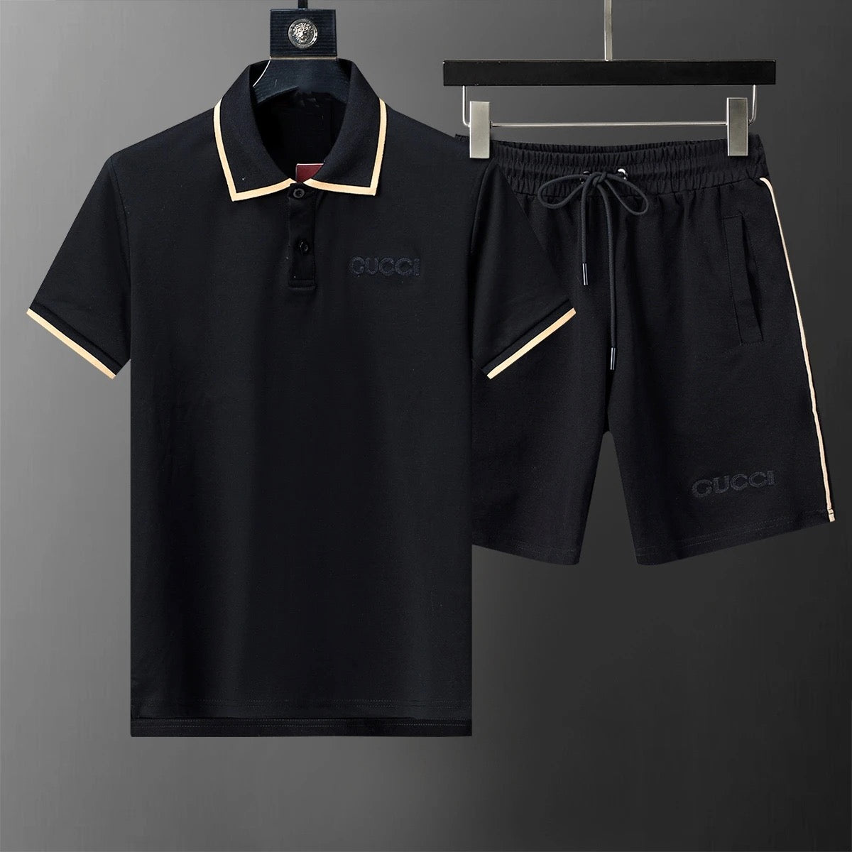 Allover Jacquard Polo Shirt & Shorts 2-Piece Set X269002