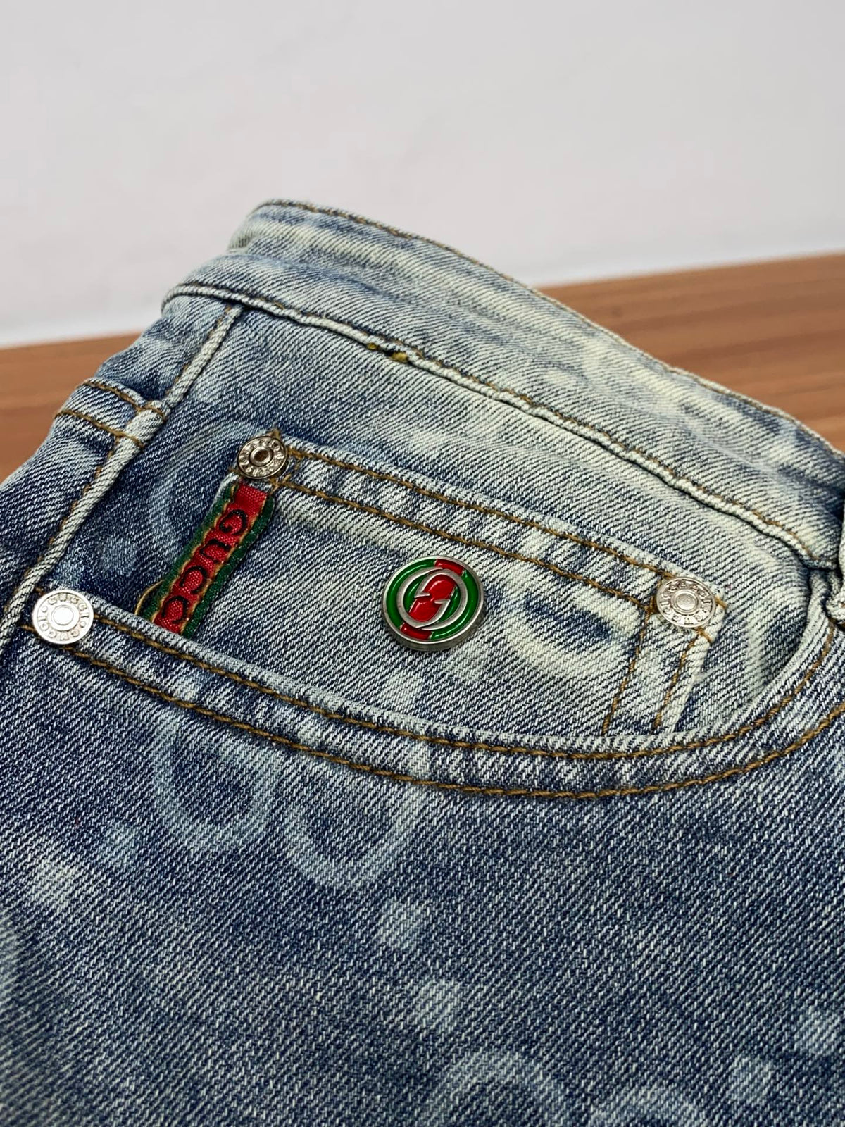 All-Over Double G Monogram Print Slim Denim V260802