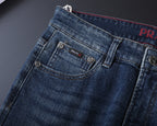 Vintage Fade Triangle Emblem & Text Print Jeans V260821