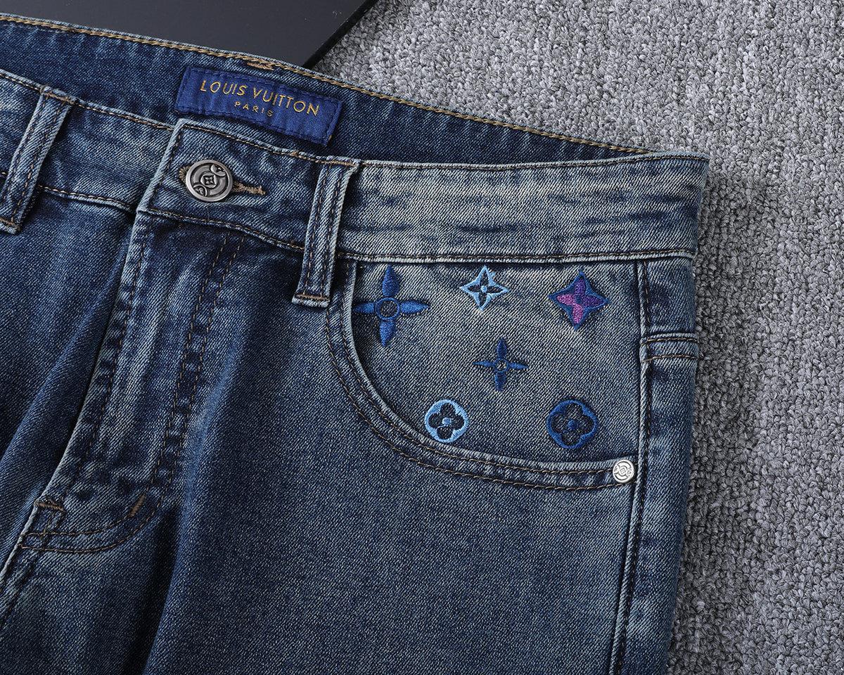 Multi-Color Embroidered Motif Pocket Slim Fit Denim V260827