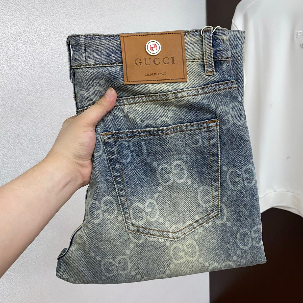 All-Over Double G Monogram Print Slim Denim V260802