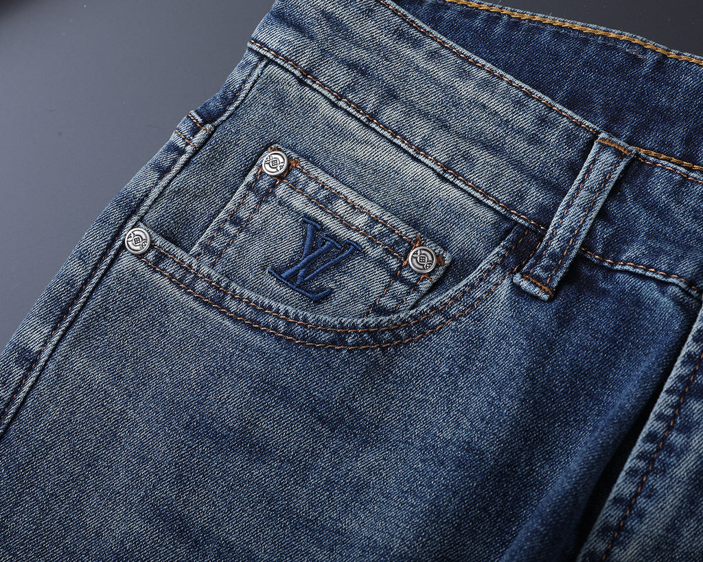 Vertical Embroidered Pocket Slim Fit Denim V260829