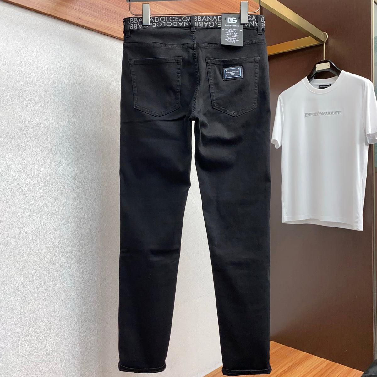 Solid Black Jacquard Waistband Minimal Denim Jeans L260642