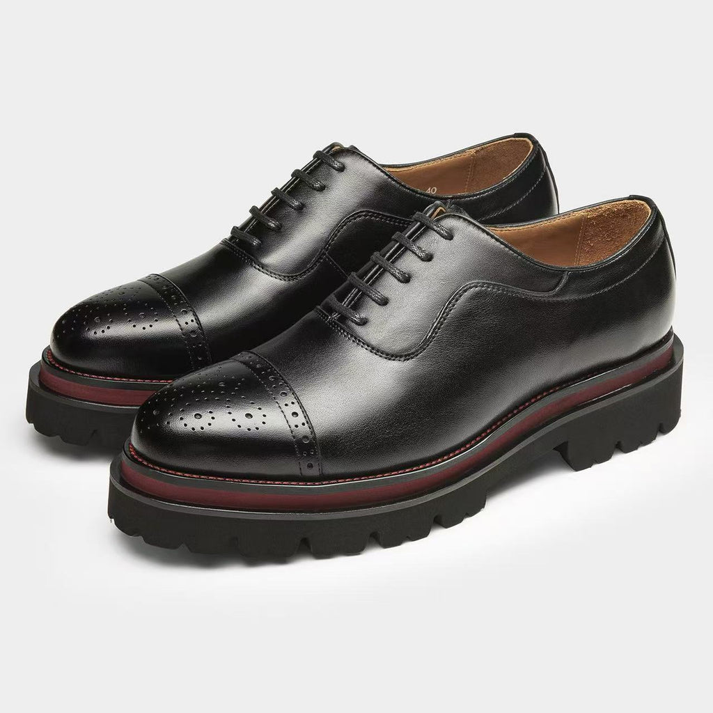 Cap Toe Brogue Oxford Shoes Thick Lug Sole Lace-Up Dress Shoes Y101136