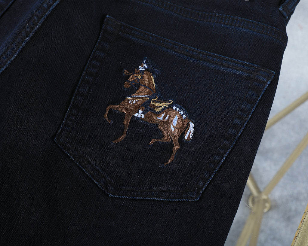 Deep Indigo Horse Embroidery Slim Denim M260709