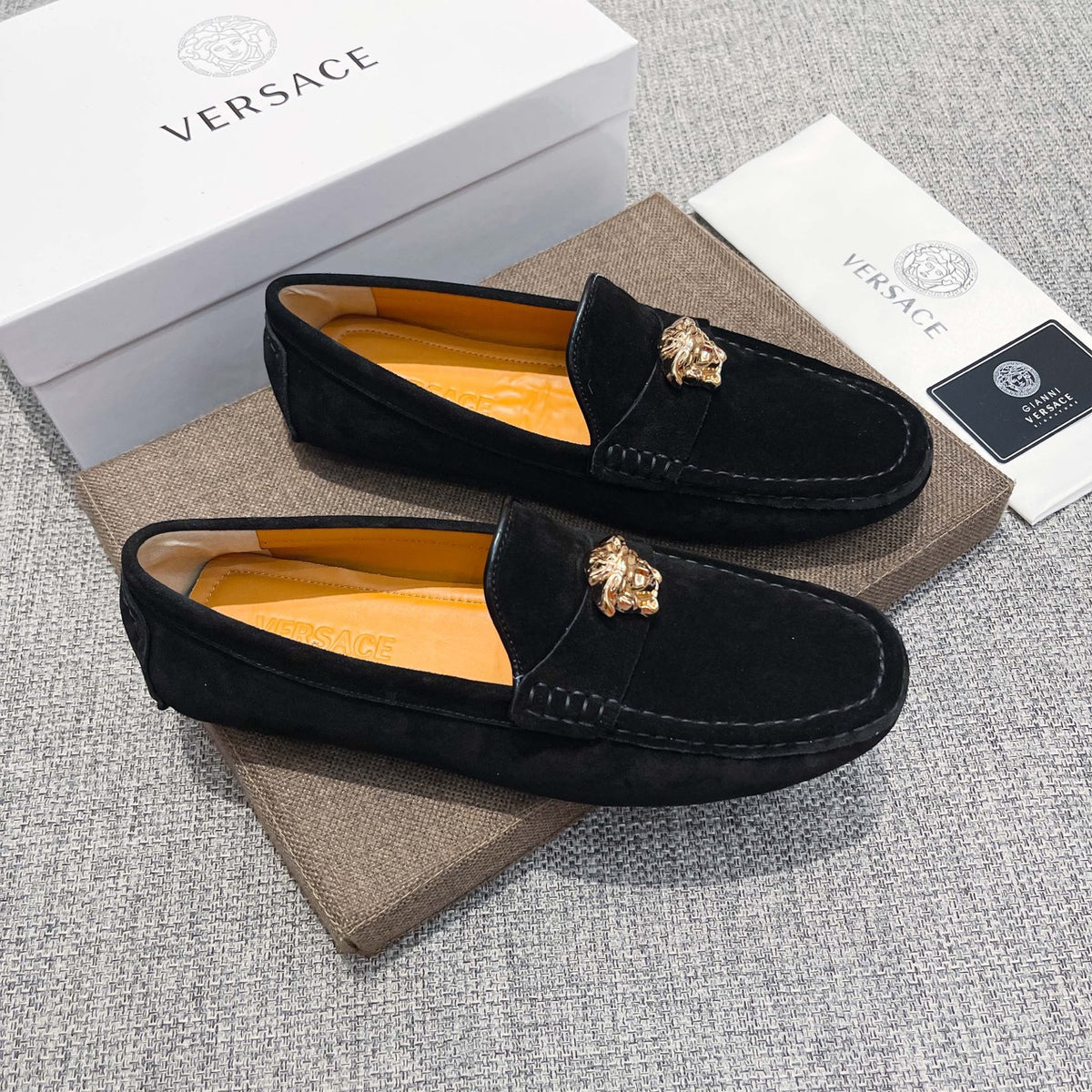 Men's Medusa Gold Emblem Slip-On Loafer Driving Shoes NE190117