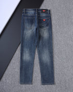 Vintage Fade Triangle Emblem & Text Print Jeans V260821