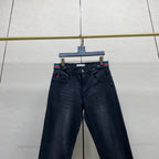 Black Faded Web Stripe Waist Embroidery Jeans V260805