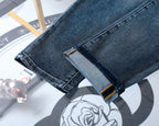 Dark Vintage Fade Check Print Knight Logo Jeans V260810