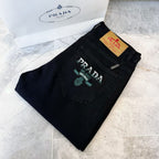 Black Solid Tone Logo Embroidered Jeans E260910