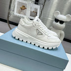 Smooth Leather Fabric Patchwork Triangle Logo Chunky Sole Sneakers S283411