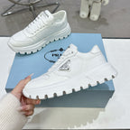 Smooth Leather Fabric Patchwork Triangle Logo Chunky Sole Sneakers S283411