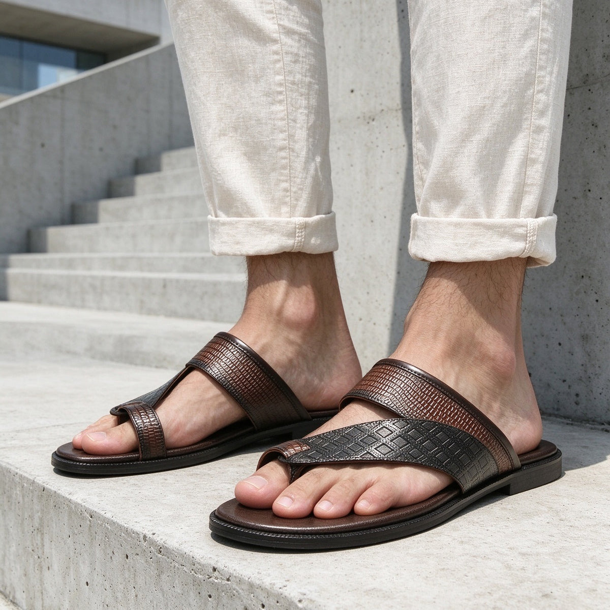 Textured Thong Slide Sandals Open Toe Slip-On Flip Sandals Y101137