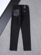 Solid Black Wash Metal Logo Plate Jeans V260814