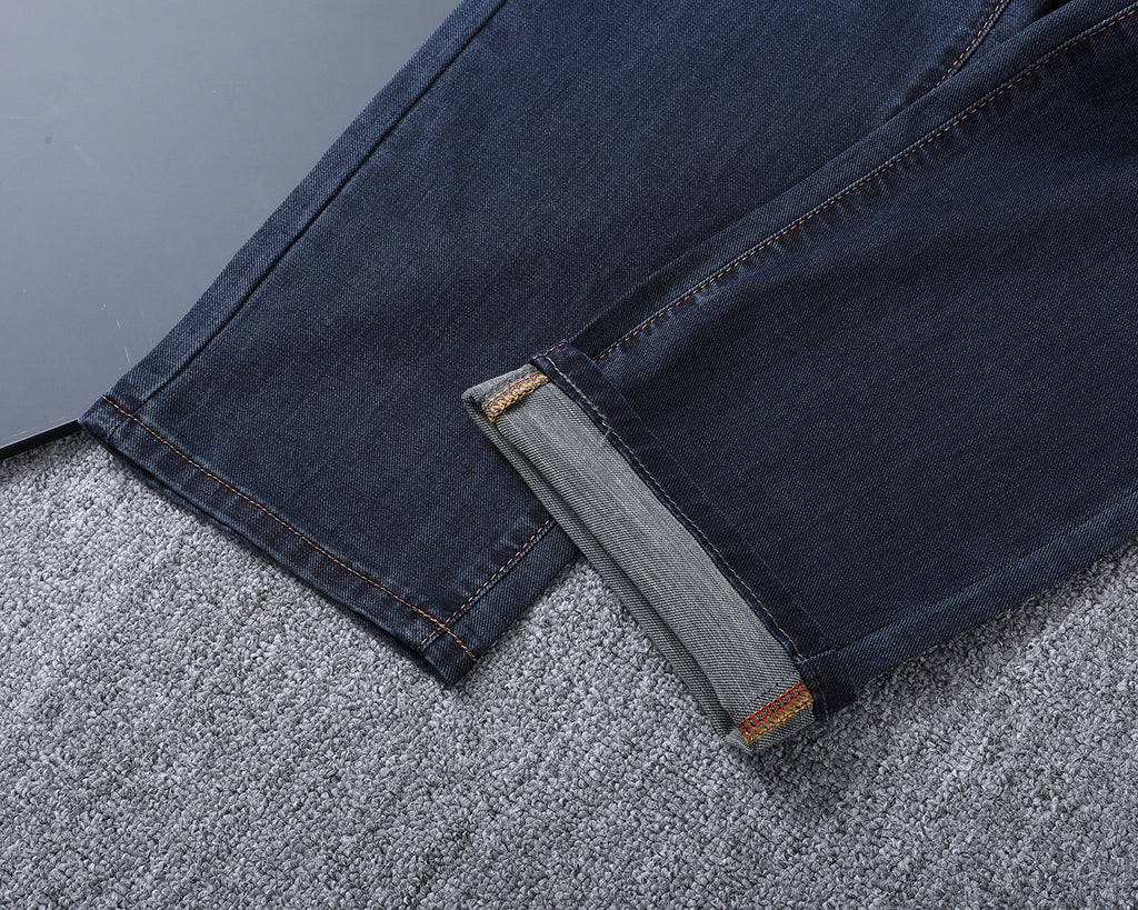 Dark Indigo Monogram Embroidered Slim Denim V260846