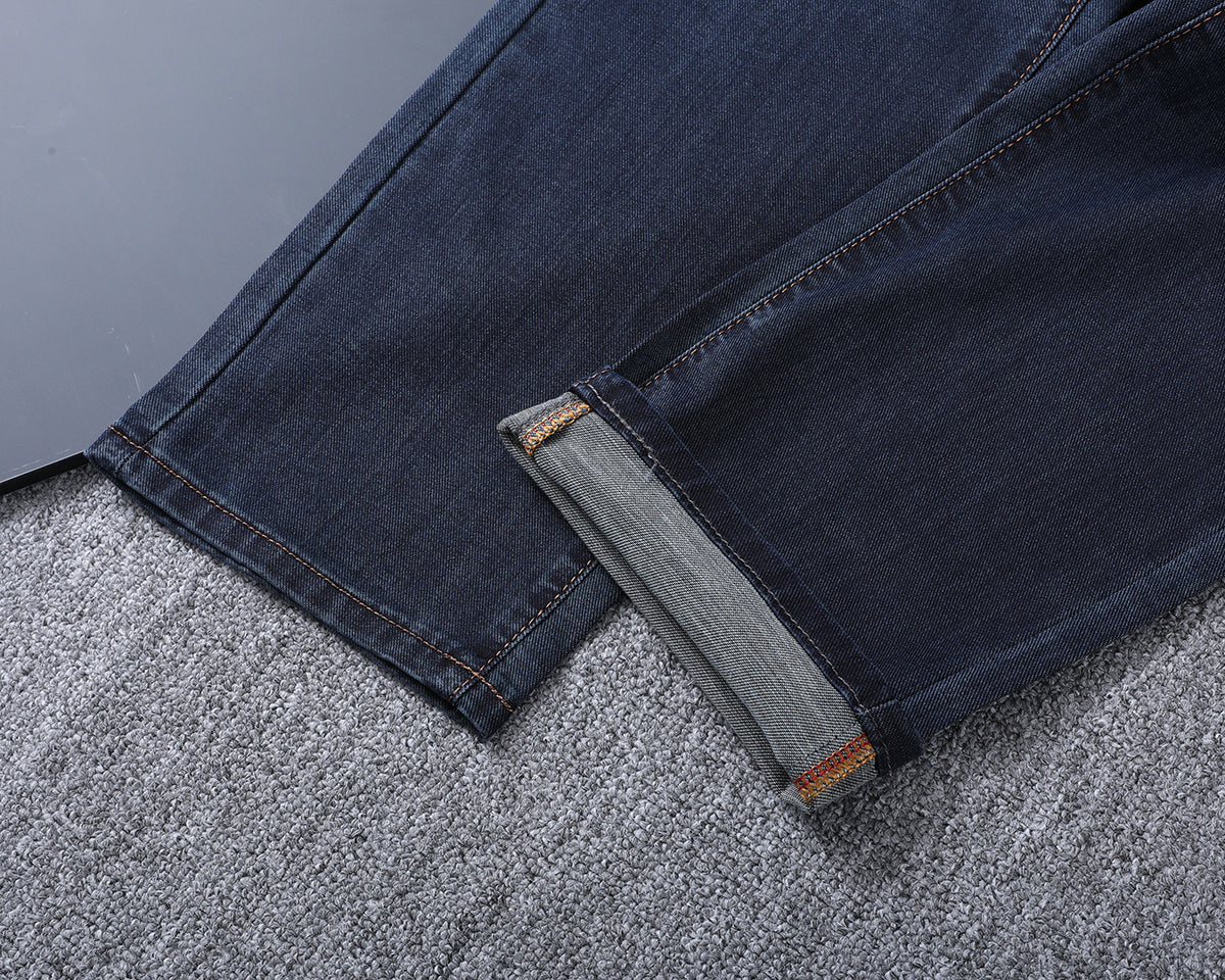 Dark Indigo Monogram Embroidered Slim Denim V260846