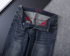 Vintage Fade Triangle Emblem & Text Print Jeans V260821
