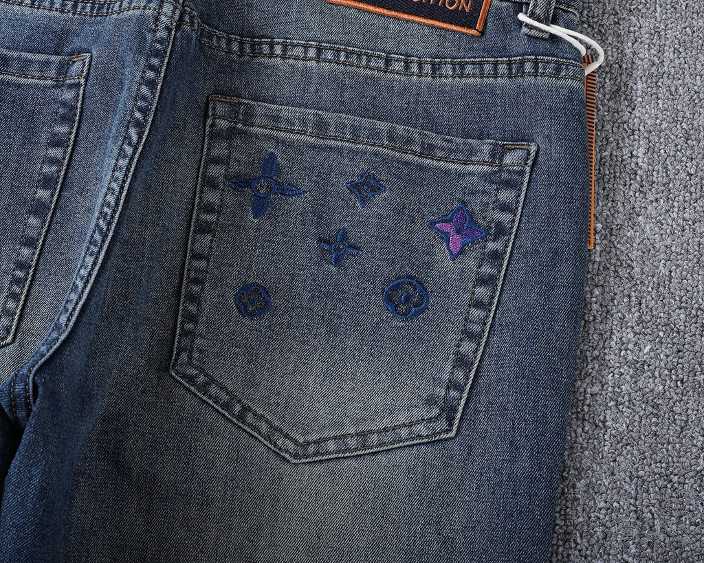 Multi-Color Embroidered Motif Pocket Slim Fit Denim V260827