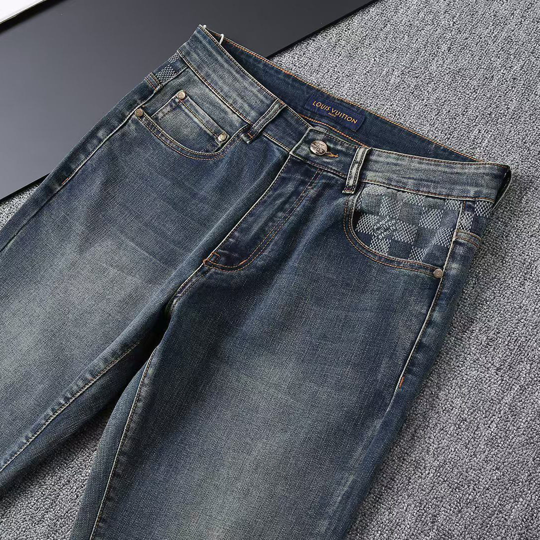 Vintage Blue Check Monogram Mens Jeans E260933